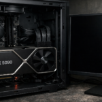 RTX 5090 graphics card installed in a PC showing no display due to bricked GPU issue
