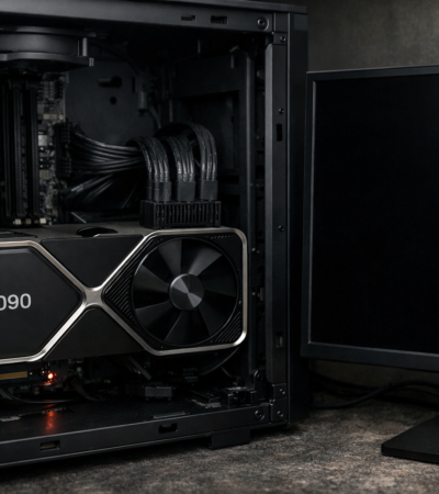 RTX 5090 graphics card installed in a PC showing no display due to bricked GPU issue