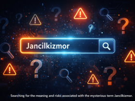 Search bar displaying the word “Jancilkizmor” surrounded by warning icons and question marks representing online safety concerns.
