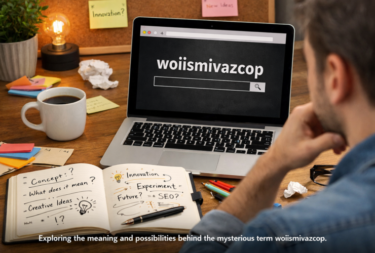 Person researching the meaning of the mysterious term woiismivazcop on a laptop